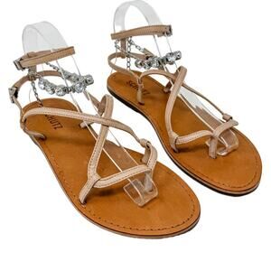 SCHUTZ Crystal Embellished Leather Strappy Thong Sandals size 7B Neutral Boho